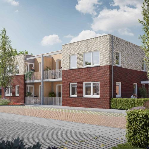 Zijaanzicht beneden en bovenwoningen Hof van Beemden